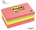 3M 635-5An Post-It Ruled Pads 73X123Mm Assorted Neon Pack 5