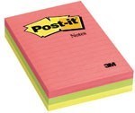 3M 660-3An Post-It Ruled Neon 98X149Mm Assorted Pack 3