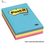 3M 660-3Au Post-It Ruled Pads 98X149Mm Assorted Ultra Pack 3