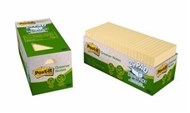 3M 654R24CpCy PostIt 100 Recycled Greener Notes 76X76Mm Cabinet Pack 24 Pads Of 75 Sheets Yellow