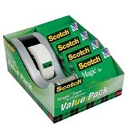 3M Scotch 810K4C60S Magic Tape With Bonus C60 Silver Dispenser 19Mm X 25M Pack 4