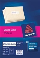 Avery 936032 J8160 Inkjet Labels Smudge Free Address 21 Per Sheet Pack 25
