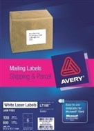 Avery 959007 L7166 Laser Labels Parcel 6 Per Sheet White Pack 100