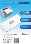 Unistat 38942 Multipurpose Label 16Up 99X34Mm Pack 100