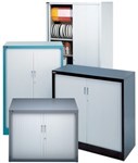 Brownbuilt Waratah Tambour Door Cupboards Full Height 5 Shelves 1980 X 1050 X 475Mm Silver Grey