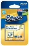Brother MK233 Blue Printing On White Tape 12Mm Width8 Metres