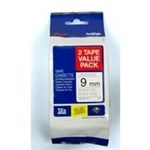 Brother Tze221V2 9Mm Black On White Tape Twin Pack