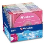 Verbatim CdR 80 Min 52X Slim Case Coloured Pack 25