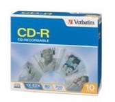 Verbatim CdR 80 Min 52X Slim Case Pack 10