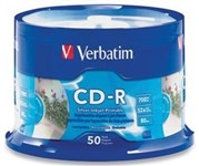 Verbatim CdR 80Min 52X Inkjet Printable Silver Pack 50